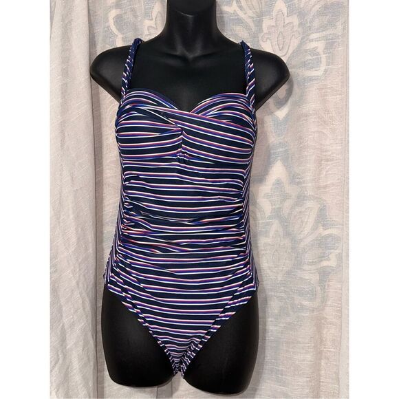 Beautiful Nip Tuck striped One Piece Swimsuit US SIZE 6 good condition - Picture 1 of 4